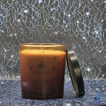 Bougie verre ambré bois de santal face