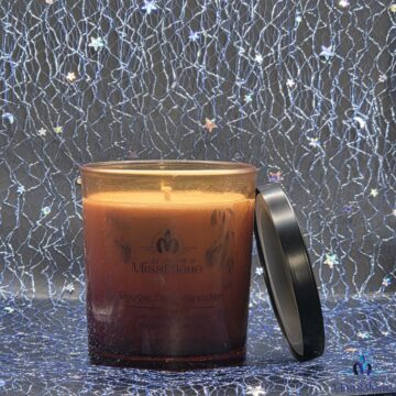 Bougie verre ambré café brésilien face