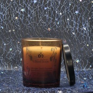 Bougie verre ambré dark flowers face